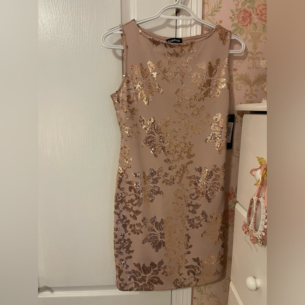Elegant Beige Sequin Dress